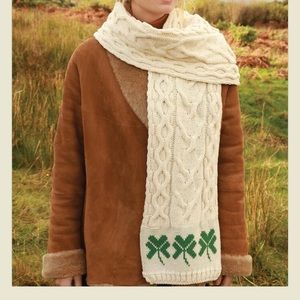 Irish Made Merino Wool Cable Knit Shamrock Scarf